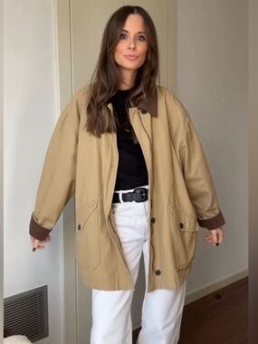 CI-Sono women’s Chore Barn Jacket Corduroy Collar Oversized Khaki Brown​